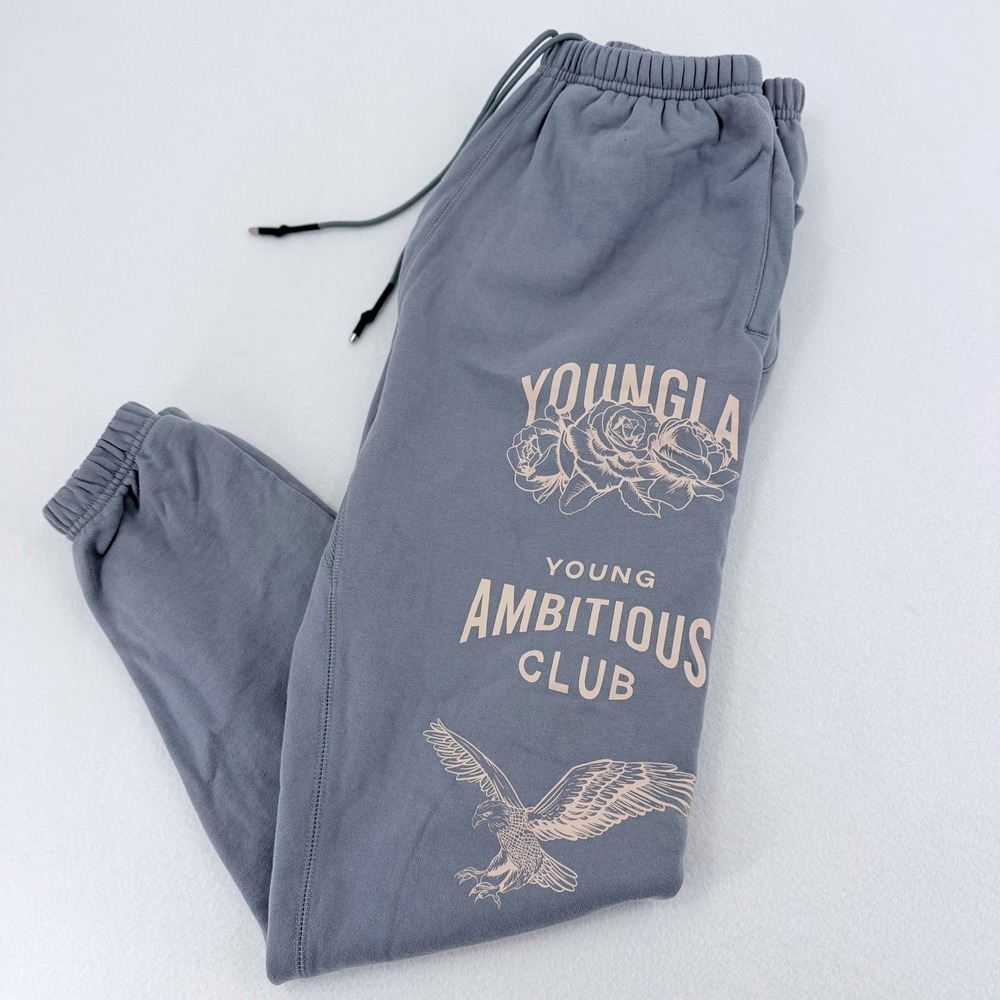 YoungLA Young Ambitious Club Sweatpants Mens Med Gray Graphic Joggers Excellent